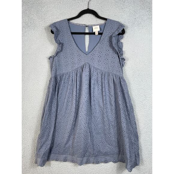 Knox Rose Womens Size M Babydoll Dress V Neck Eyelet Blue - Picture 1 of 11